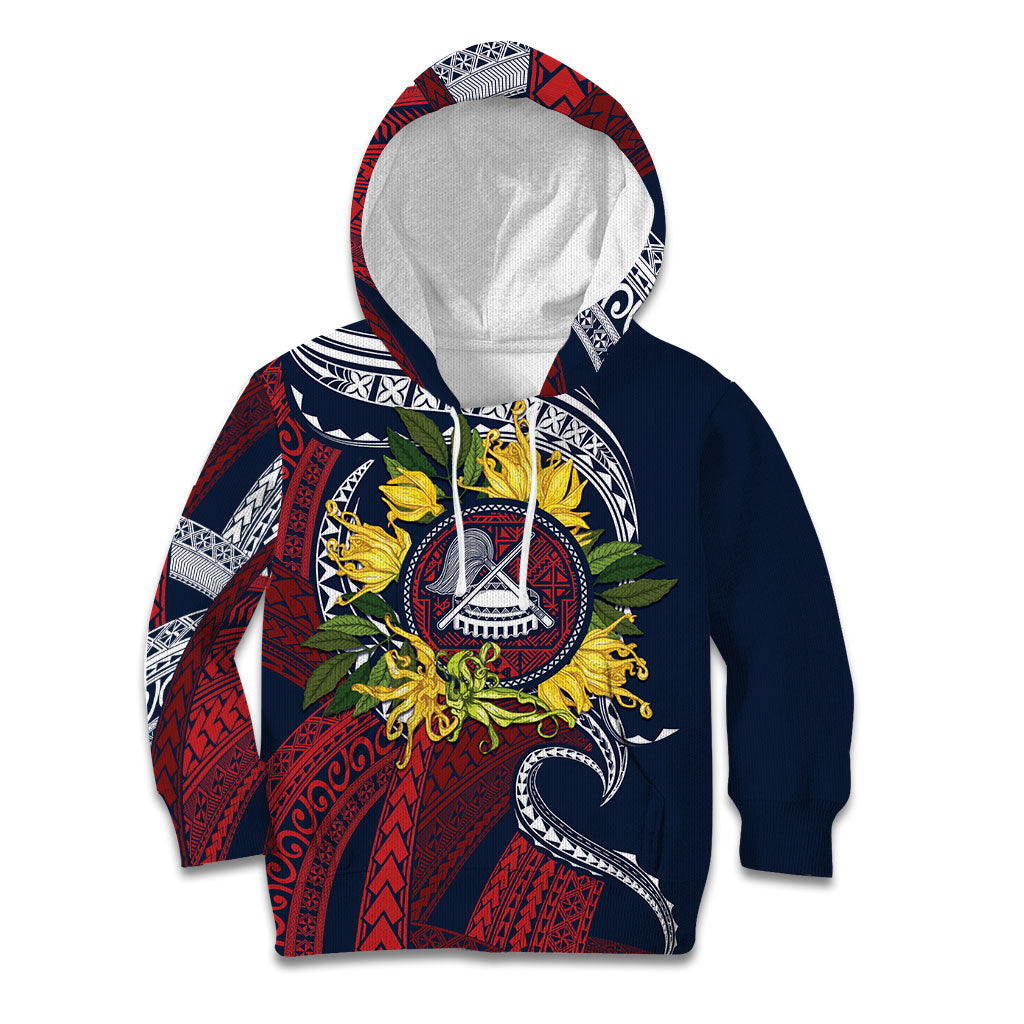 Samoa Moso'oi Flowers Tatau Kid Hoodie Festive National Color LT7 Hoodie Blue Red - Polynesian Pride