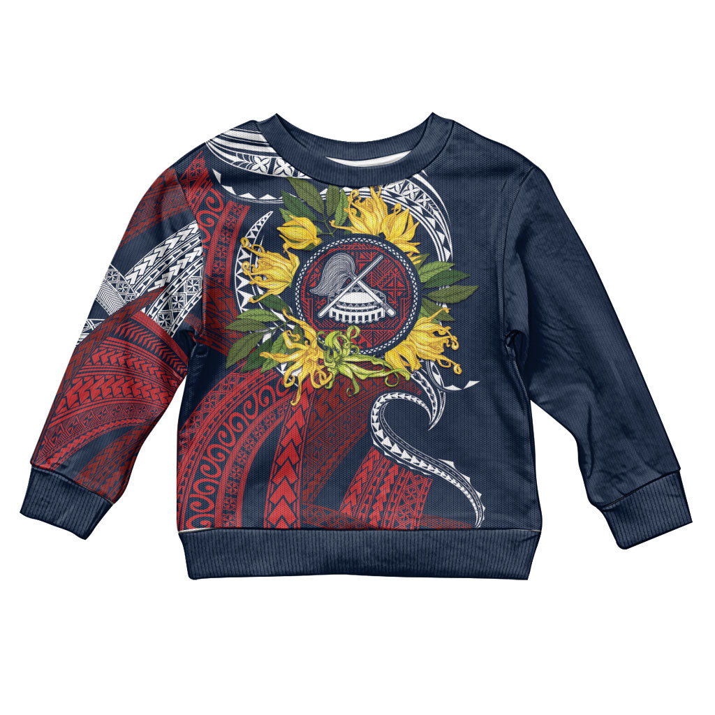 Samoa Moso'oi Flowers Tatau Kid Ugly Christmas Sweater Festive National Color LT7 Kid Blue Red - Polynesian Pride