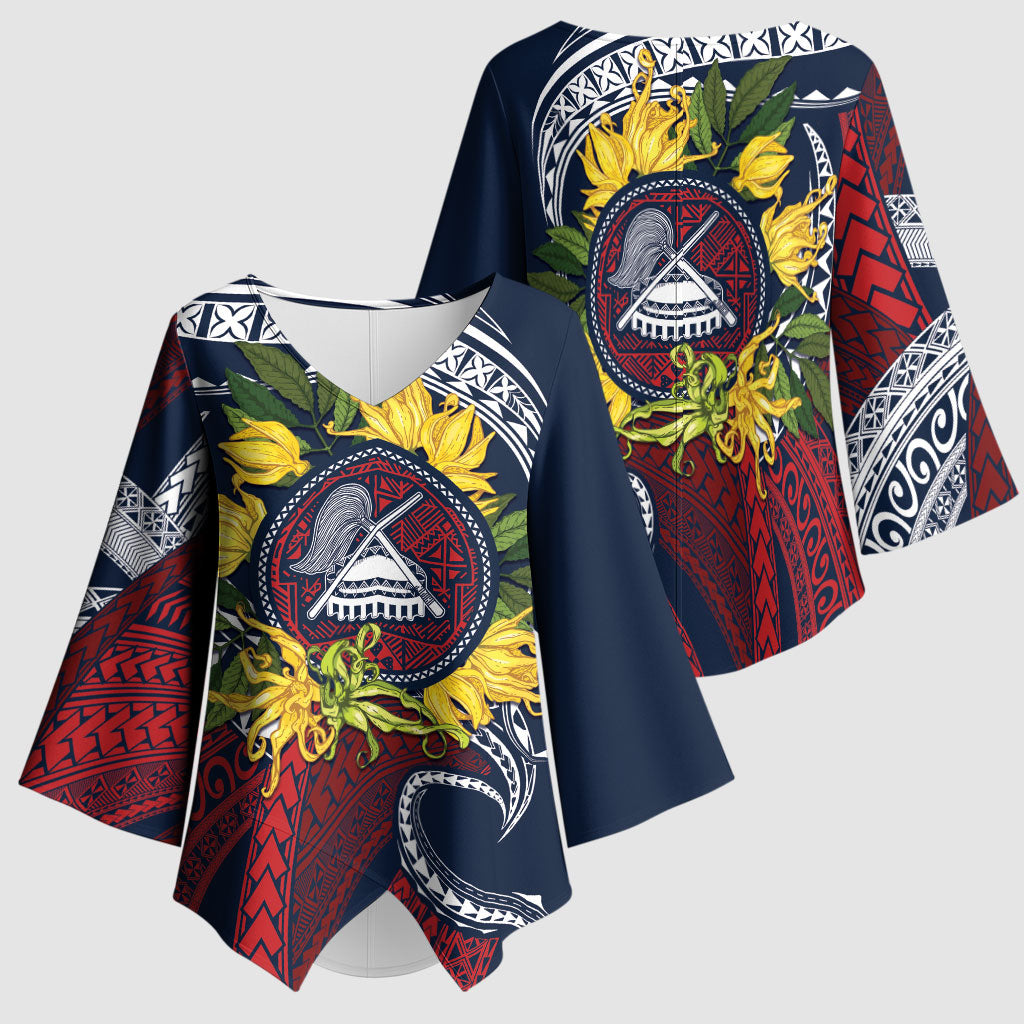 Samoa Moso'oi Flowers Tatau Kimono Sleeve Blouse Festive National Color LT7 - Polynesian Pride