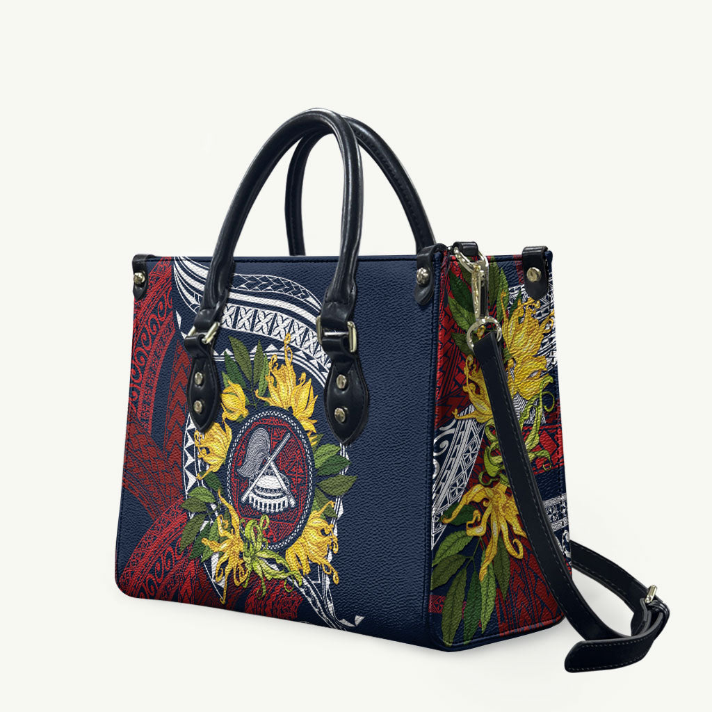 Samoa Moso'oi Flowers Tatau Leather Bag Festive National Color LT7 Blue Red - Polynesian Pride