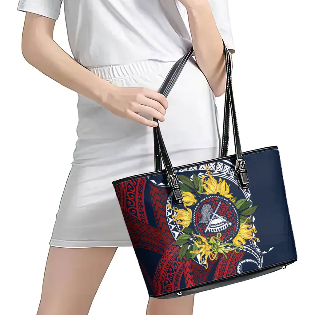 Samoa Moso'oi Flowers Tatau Leather Tote Bag Festive National Color LT7 - Polynesian Pride