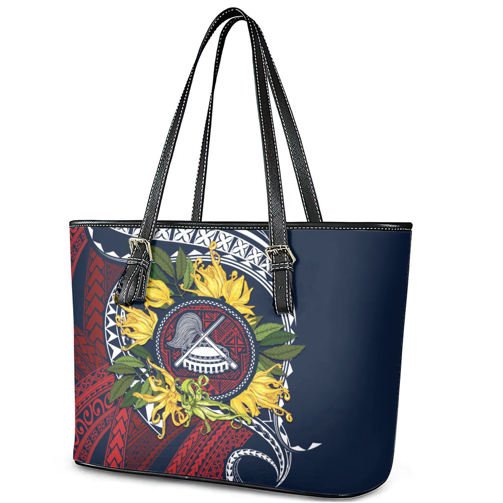 Samoa Moso'oi Flowers Tatau Leather Tote Bag Festive National Color LT7 - Polynesian Pride