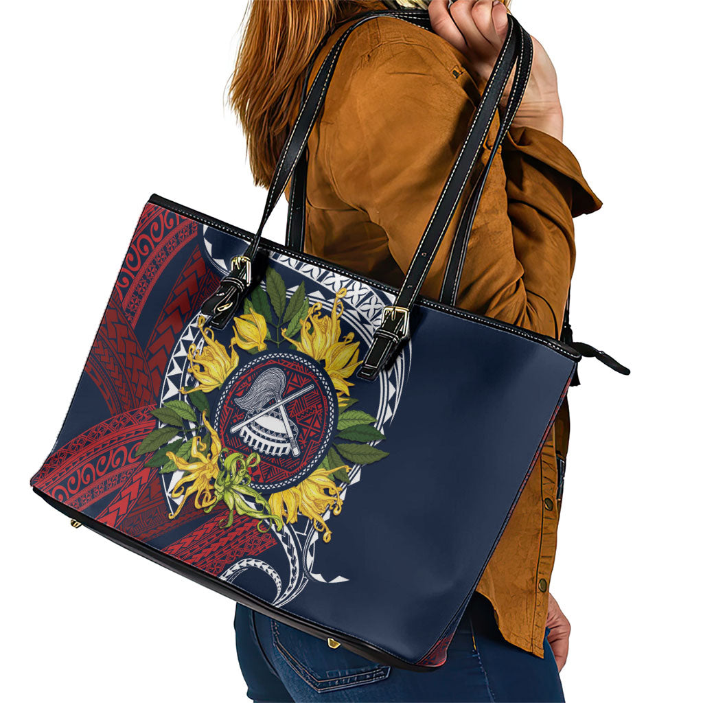 Samoa Moso'oi Flowers Tatau Leather Tote Bag Festive National Color LT7 - Polynesian Pride
