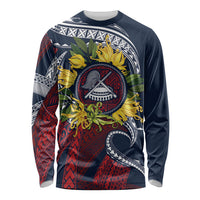 Samoa Moso'oi Flowers Tatau Long Sleeve Shirt Festive National Color LT7 Unisex Blue Red - Polynesian Pride
