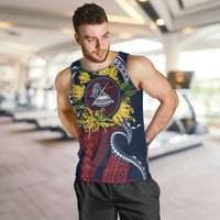Samoa Moso'oi Flowers Tatau Men Tank Top Festive National Color LT7 Blue Red - Polynesian Pride
