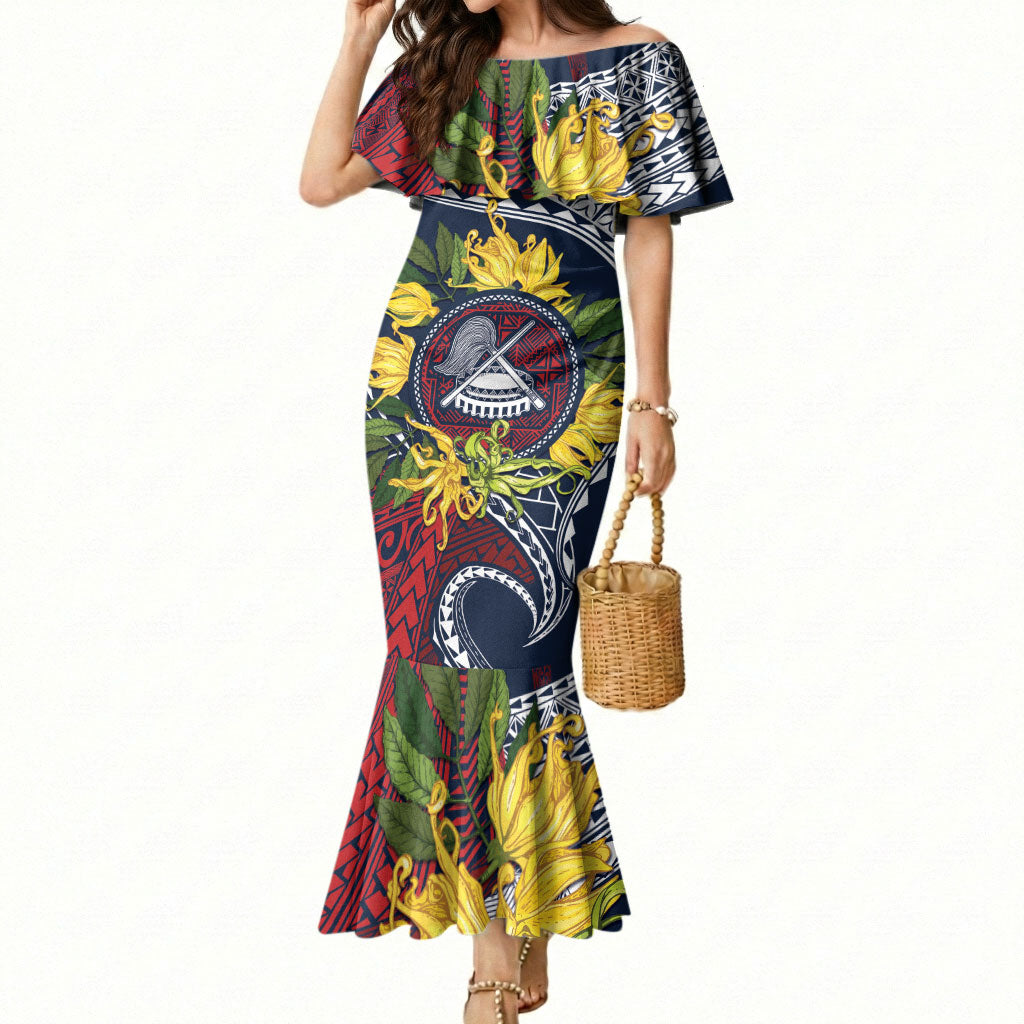 Samoa Moso'oi Flowers Tatau Mermaid Dress Festive National Color LT7 Women Blue Red - Polynesian Pride
