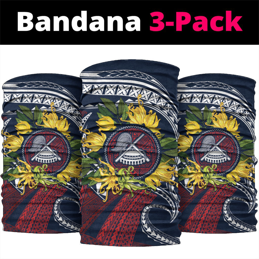 Samoa Moso'oi Flowers Tatau Neck Gaiter Festive National Color LT7 package One Size: 25*50cm Blue Red - Polynesian Pride