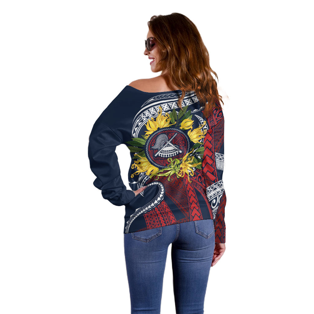 Samoa Moso'oi Flowers Tatau Off Shoulder Sweater Festive National Color LT7 - Polynesian Pride