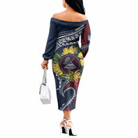 Samoa Moso'oi Flowers Tatau Off The Shoulder Long Sleeve Dress Festive National Color LT7 - Polynesian Pride