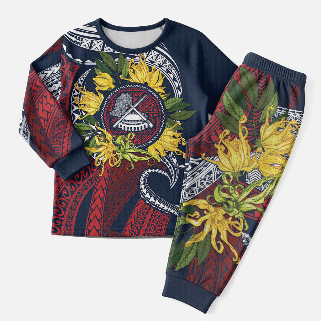Samoa Moso'oi Flowers Tatau Christmas Pajama Set Festive National Color LT7 Men Blue Red - Polynesian Pride