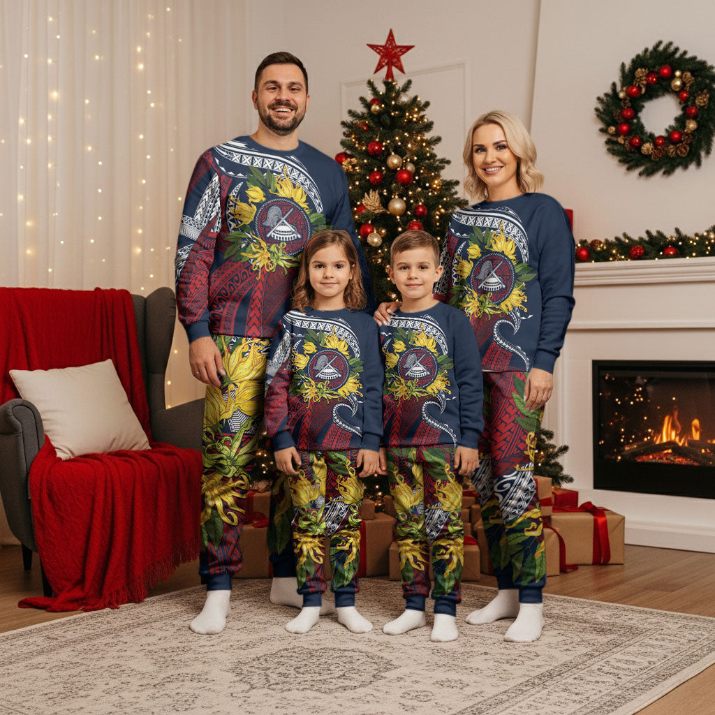 Samoa Moso'oi Flowers Tatau Christmas Pajama Set Festive National Color LT7 - Polynesian Pride