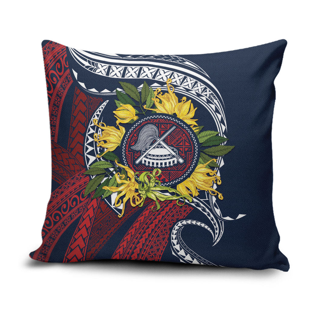 Samoa Moso'oi Flowers Tatau Pillow Cover Festive National Color LT7 Blue Red - Polynesian Pride