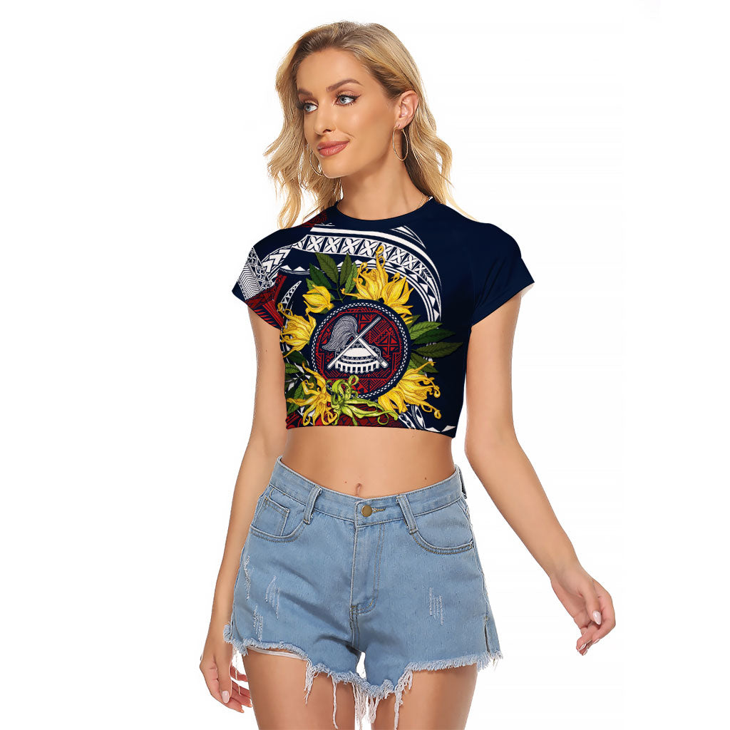 Samoa Moso'oi Flowers Tatau Raglan Cropped T Shirt Festive National Color LT7 Female Blue Red - Polynesian Pride