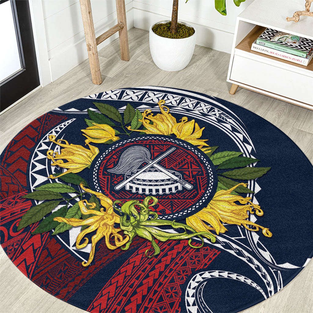 Samoa Moso'oi Flowers Tatau Round Carpet Festive National Color LT7 Blue Red - Polynesian Pride