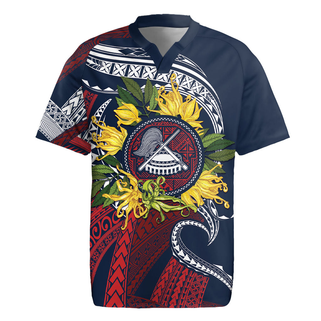 Samoa Moso'oi Flowers Tatau Rugby Jersey Festive National Color LT7 Blue Red - Polynesian Pride