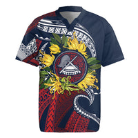 Samoa Moso'oi Flowers Tatau Rugby Jersey Festive National Color LT7 Blue Red - Polynesian Pride