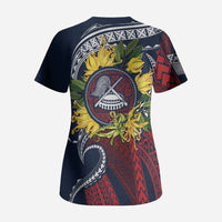 Samoa Moso'oi Flowers Tatau Scrub Top Festive National Color LT7 - Polynesian Pride