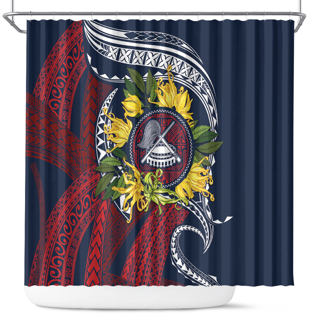 Samoa Moso'oi Flowers Tatau Shower Curtain Festive National Color LT7 Blue Red - Polynesian Pride