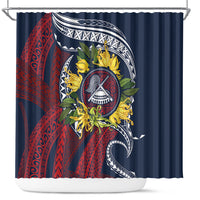 Samoa Moso'oi Flowers Tatau Shower Curtain Festive National Color LT7 Blue Red - Polynesian Pride