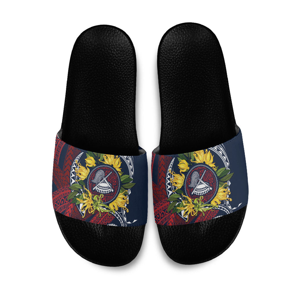 Samoa Moso'oi Flowers Tatau Slide Sandals Festive National Color LT7 Blue Red - Polynesian Pride