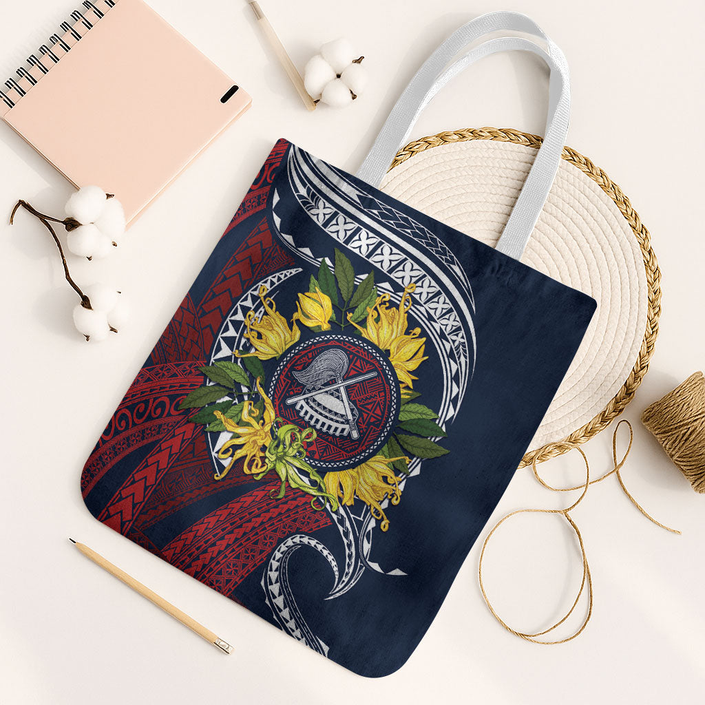 Samoa Moso'oi Flowers Tatau Tote Bag Festive National Color LT7 White Strap One Size Blue Red - Polynesian Pride