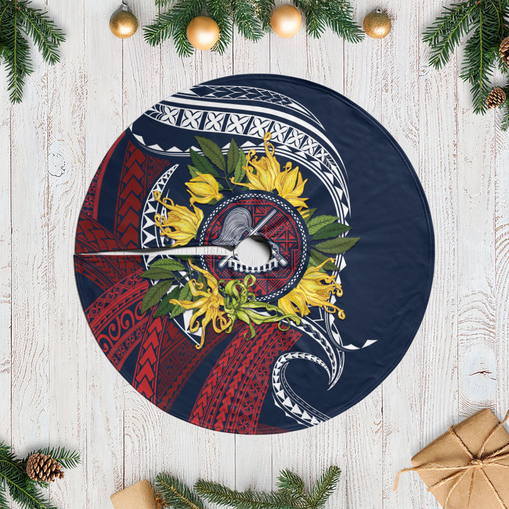 Samoa Moso'oi Flowers Tatau Tree Skirt Festive National Color LT7 Casual Blue Red - Polynesian Pride