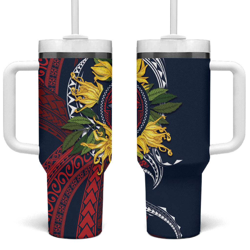 Samoa Moso'oi Flowers Tatau Tumbler With Handle Festive National Color LT7 One Size: 40 oz Blue Red - Polynesian Pride