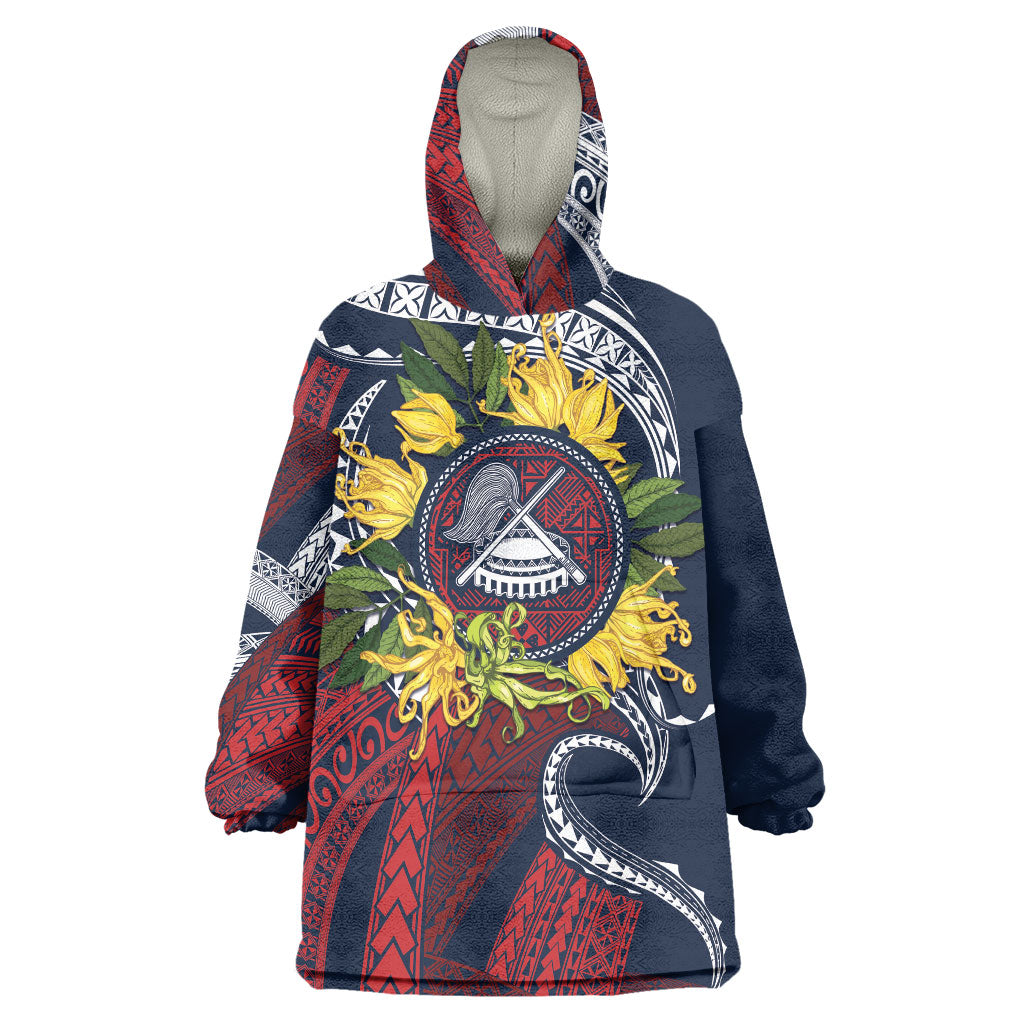 Samoa Moso'oi Flowers Tatau Wearable Blanket Hoodie Festive National Color LT7 One Size Blue Red - Polynesian Pride