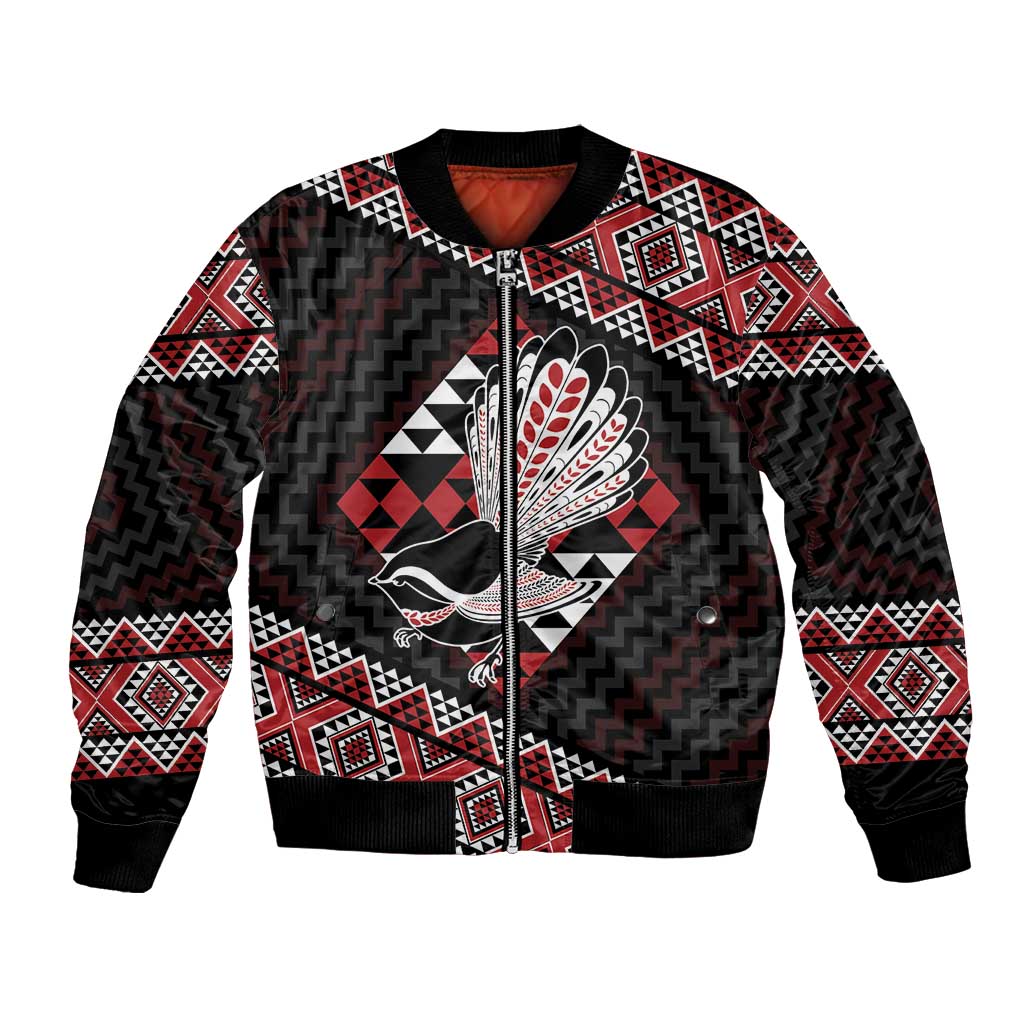 Taniko Aotearoa Bomber Jacket Poutama Mix Piwakawaka LT7 Unisex Red - Polynesian Pride