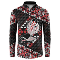 Taniko Aotearoa Button Sweatshirt Poutama Mix Piwakawaka LT7 Red - Polynesian Pride