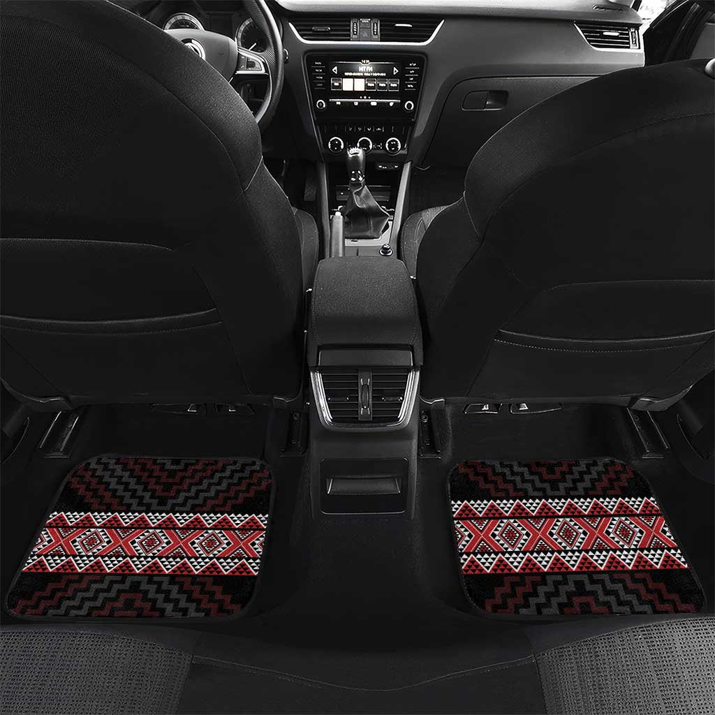 Taniko Aotearoa Car Mats Poutama Mix Piwakawaka LT7 Set 2pcs - Back Red - Polynesian Pride