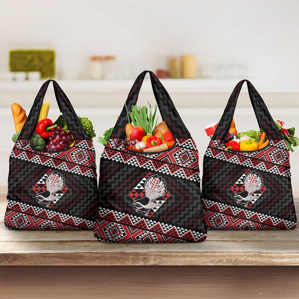 Taniko Aotearoa Grocery Bag Poutama Mix Piwakawaka LT7 3-pack One Size Red - Polynesian Pride