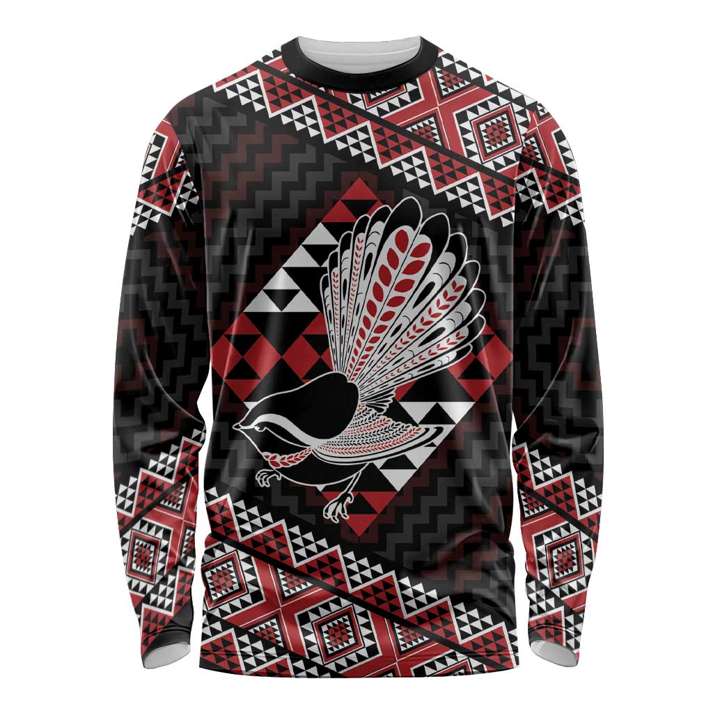 Taniko Aotearoa Long Sleeve Shirt Poutama Mix Piwakawaka LT7 Unisex Red - Polynesian Pride