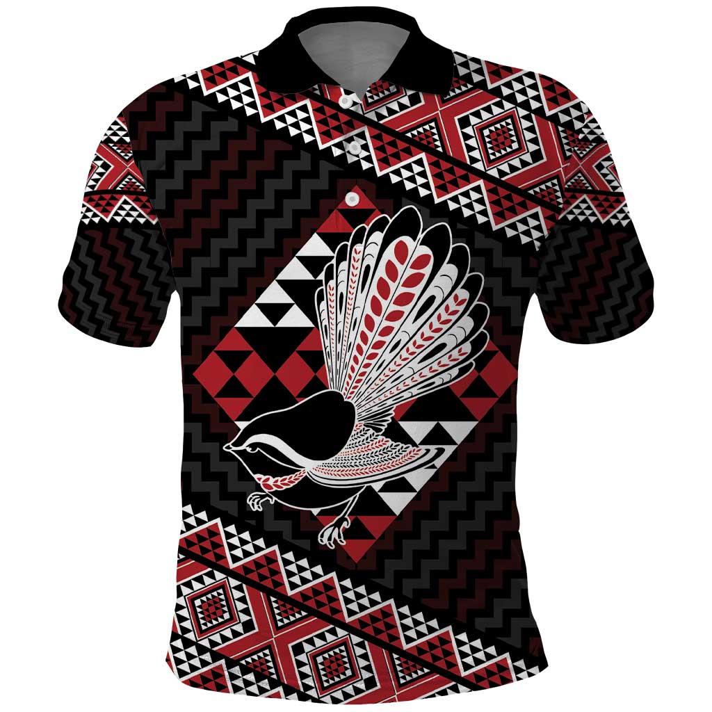 Taniko Aotearoa Polo Shirt Poutama Mix Piwakawaka LT7 Red - Polynesian Pride
