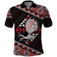 Taniko Aotearoa Polo Shirt Poutama Mix Piwakawaka LT7 Red - Polynesian Pride
