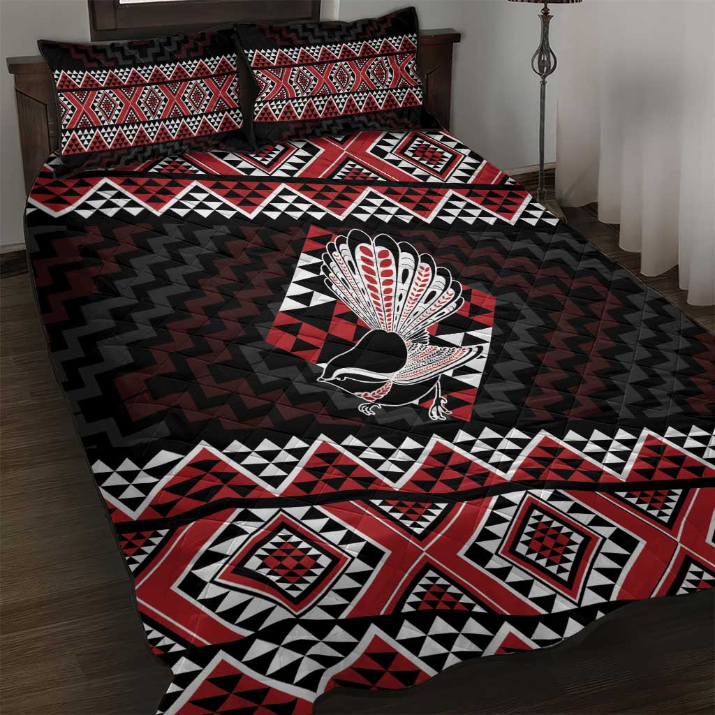 Taniko Aotearoa Quilt Bed Set Poutama Mix Piwakawaka LT7 Red - Polynesian Pride