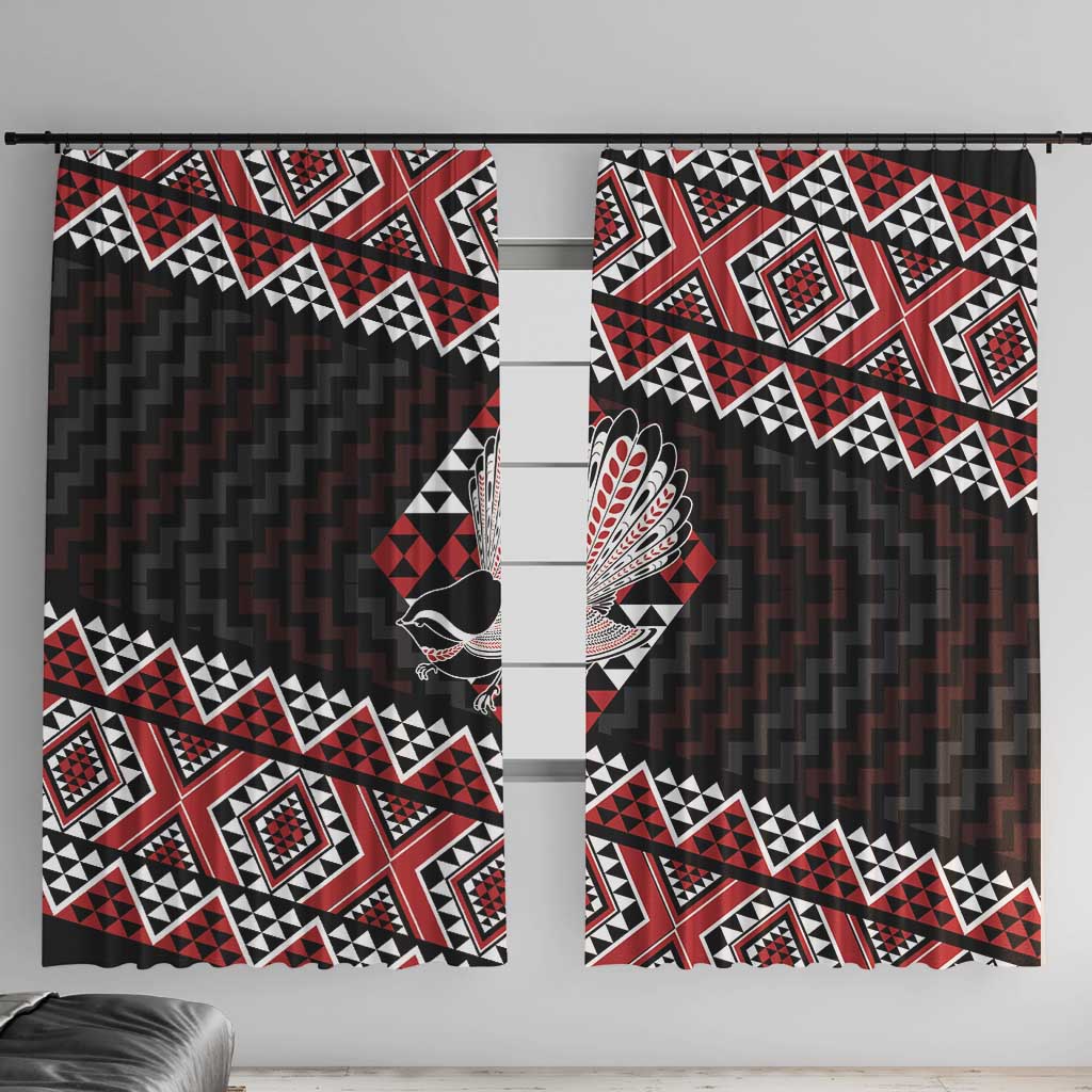Taniko Aotearoa Window Curtain Poutama Mix Piwakawaka LT7 With Hooks Red - Polynesian Pride