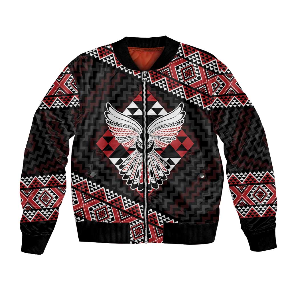 Taniko Aotearoa Bomber Jacket Poutama Mix Piwakawaka - Ver02 LT7 Unisex Red - Polynesian Pride