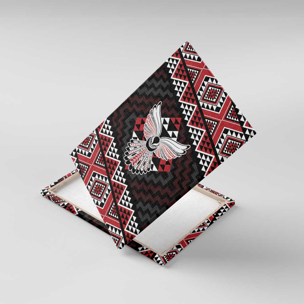Taniko Aotearoa Canvas Wall Art Poutama Mix Piwakawaka - Ver02 LT7 With Frame Red - Polynesian Pride
