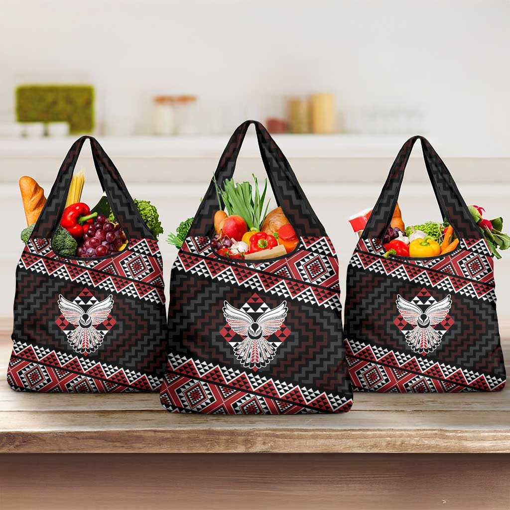 Taniko Aotearoa Grocery Bag Poutama Mix Piwakawaka - Ver02 LT7 3-pack One Size Red - Polynesian Pride