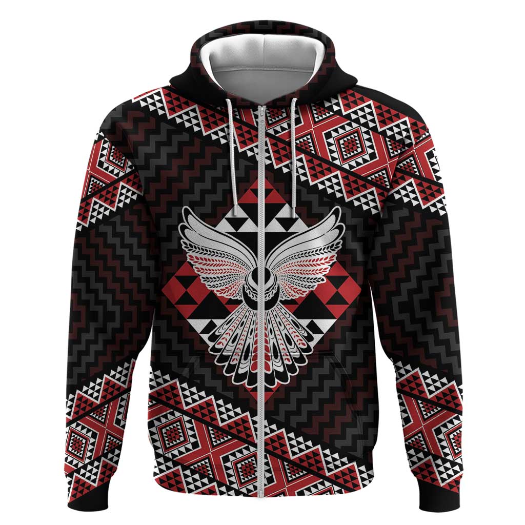 Taniko Aotearoa Hoodie Poutama Mix Piwakawaka - Ver02 LT7 Zip Hoodie Red - Polynesian Pride