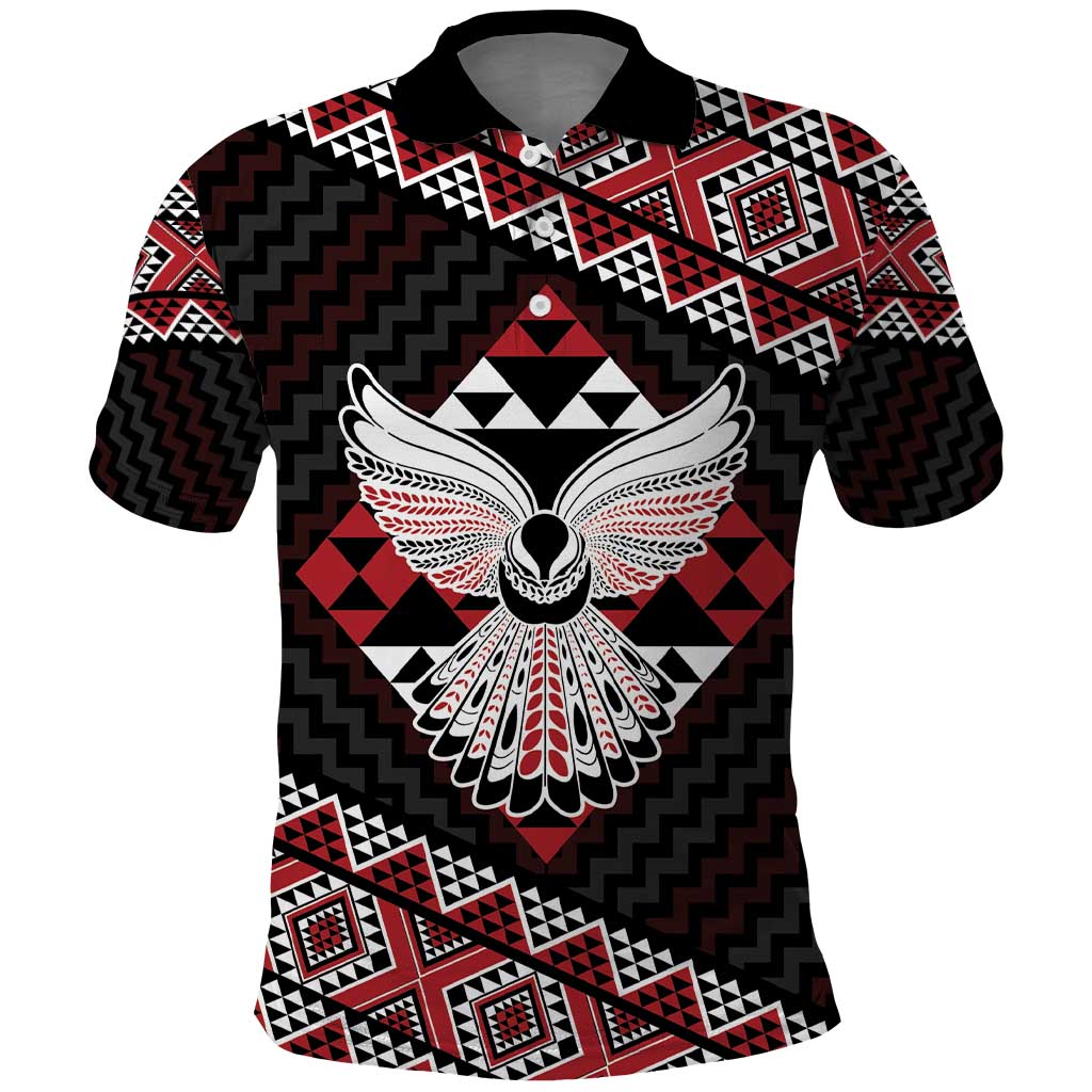 Taniko Aotearoa Polo Shirt Poutama Mix Piwakawaka - Ver02 LT7 Red - Polynesian Pride