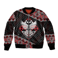 Taniko Aotearoa Sleeve Zip Bomber Jacket Poutama Mix Piwakawaka - Ver02 LT7 Unisex Red - Polynesian Pride