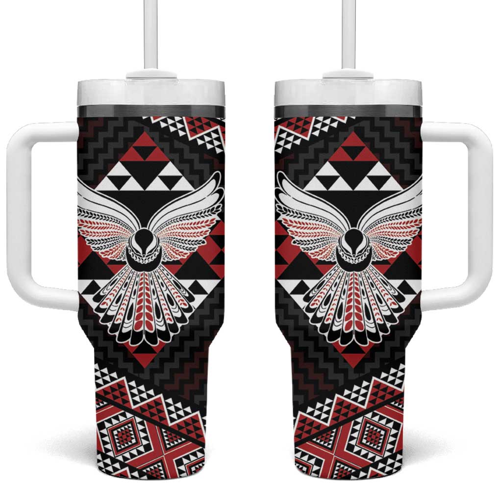 Taniko Aotearoa Tumbler With Handle Poutama Mix Piwakawaka - Ver02 LT7 One Size: 40 oz Red - Polynesian Pride