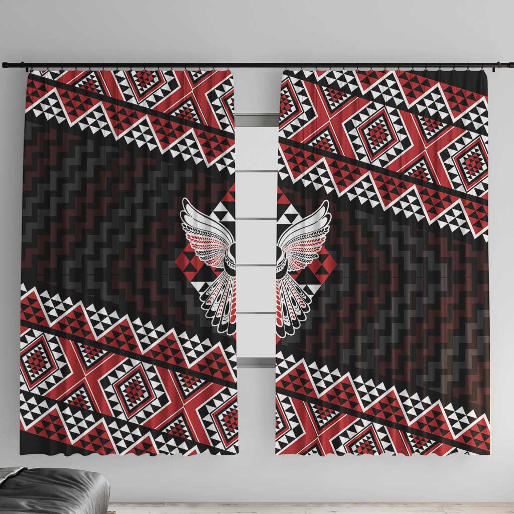 Taniko Aotearoa Window Curtain Poutama Mix Piwakawaka - Ver02 LT7 With Hooks Red - Polynesian Pride