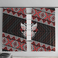 Taniko Aotearoa Window Curtain Poutama Mix Piwakawaka - Ver02 LT7 With Hooks Red - Polynesian Pride