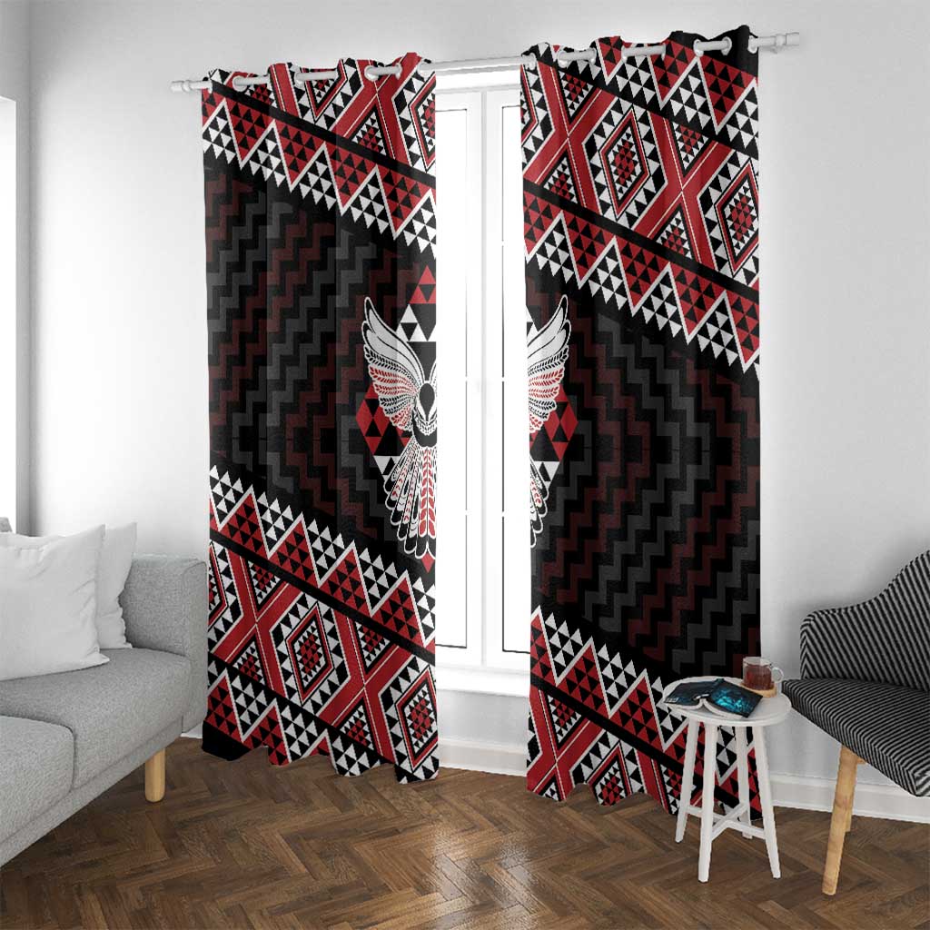 Taniko Aotearoa Window Curtain Poutama Mix Piwakawaka - Ver02 LT7 With Grommets Red - Polynesian Pride