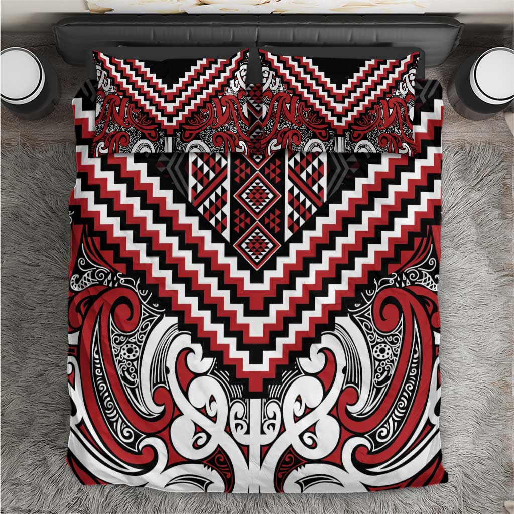 Maori Tukutuku Taniko Motifs Bedding Set Red Poutama Mix Kowhaiwhai LT7 Red - Polynesian Pride