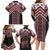 Maori Tukutuku Taniko Motifs Family Matching Long Sleeve Bodycon Dress and Hawaiian Shirt Red Poutama Mix Kowhaiwhai