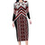 Maori Tukutuku Taniko Motifs Family Matching Long Sleeve Bodycon Dress and Hawaiian Shirt Red Poutama Mix Kowhaiwhai